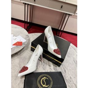 Christian Louboutin I Love Kate Pumps with Crystal Strass Heart Nappa White